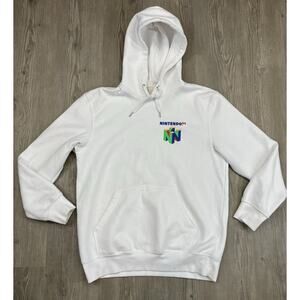 H&M Nintendo 64 Logo White Pull Over Graphic Print Hoodie Men’s Size M